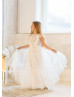 Ivory Lace Tulle Floor Length V Back Boho Flower Girl Dress Ivory Lace Tulle Floor Length V Back Boho Flower Girl Dress